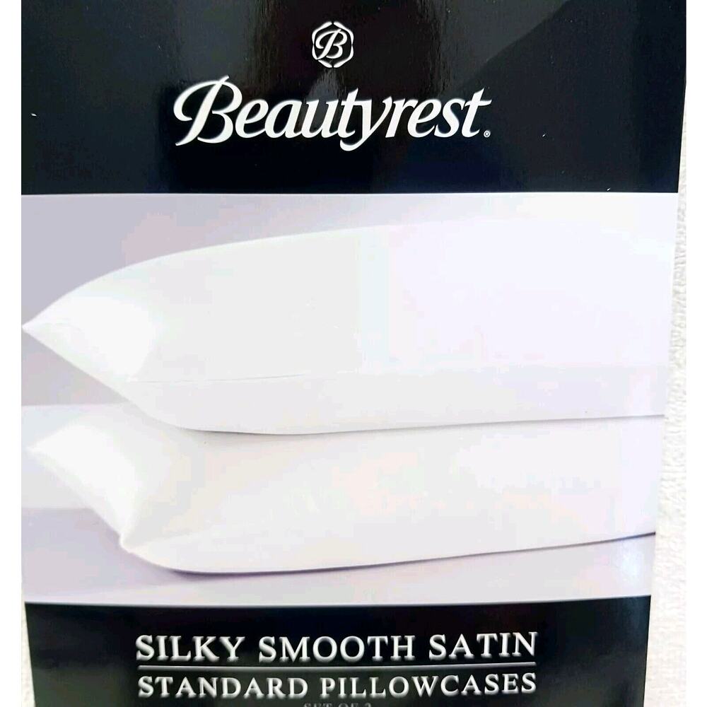 2 Pc Beautyrest STANDARD Satin Pillowcases WHITE Silky Therapeutic Hair Skin NEW